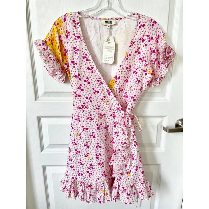 All Things Mochi Dory Mini Wrap Dress Pink Fuchsia Large New — image 8 of 8